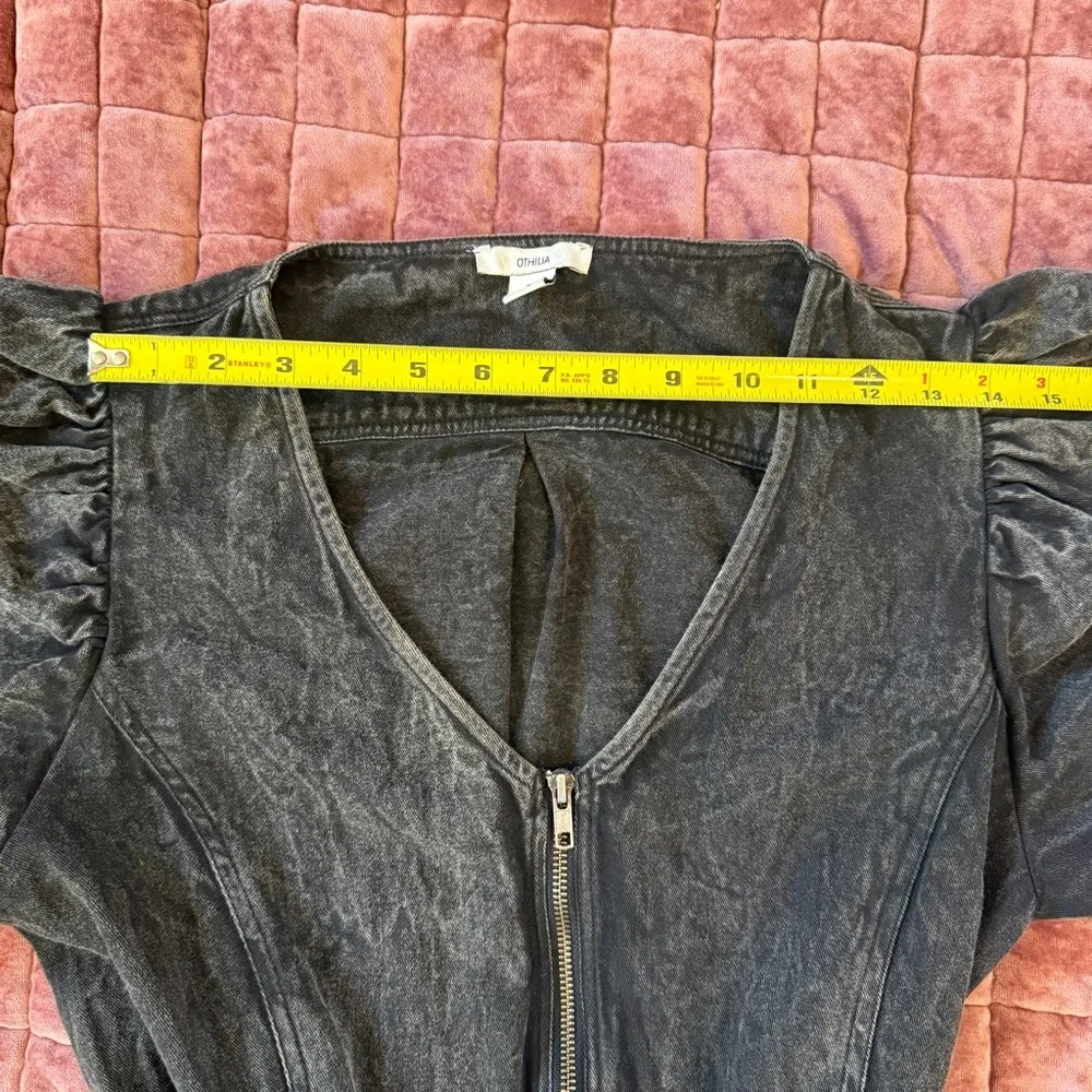 Anthropologie Othilia Acid Wash Puff Sleeve Utility Jumpsuit Charcoal Gray M - Picture 8 of 16